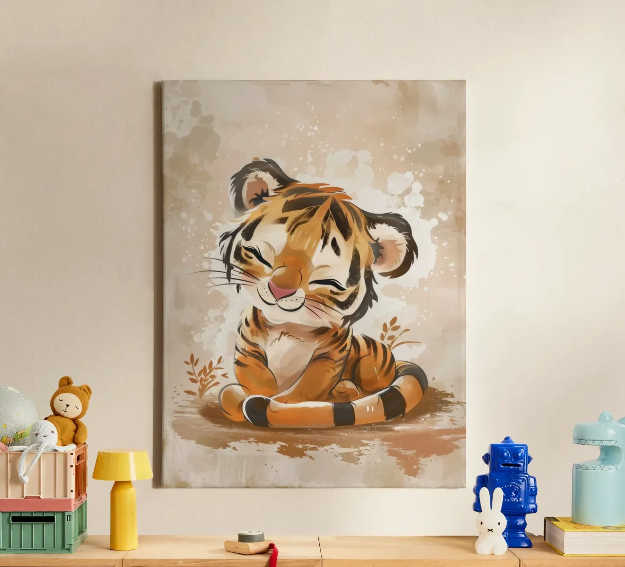 Charming cute tiger cub smiling with playful acts canvas by DesignDoodle