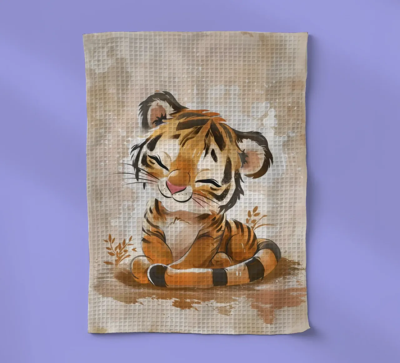 Charming cute tiger cub smiling with playful acts tea towel by DesignDoodle