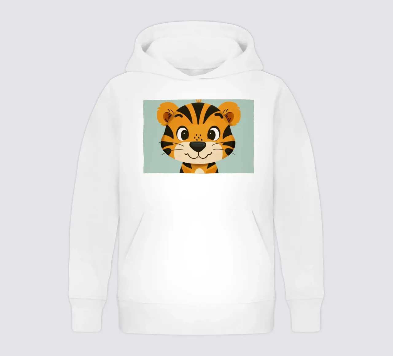 Simpatica tigre dei cartoni animati con espressione amichevole su sfondo verde lime felpa bambino con cappuccio da DesignDoodle