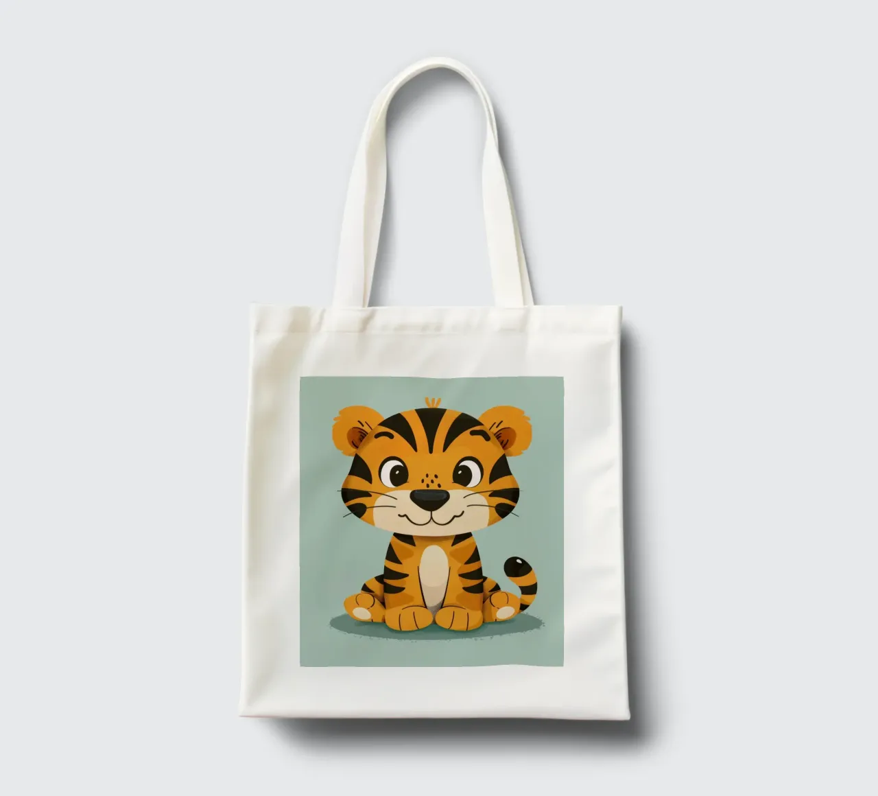 Simpatica tigre dei cartoni animati con espressione amichevole su sfondo verde lime borsa in juta da DesignDoodle