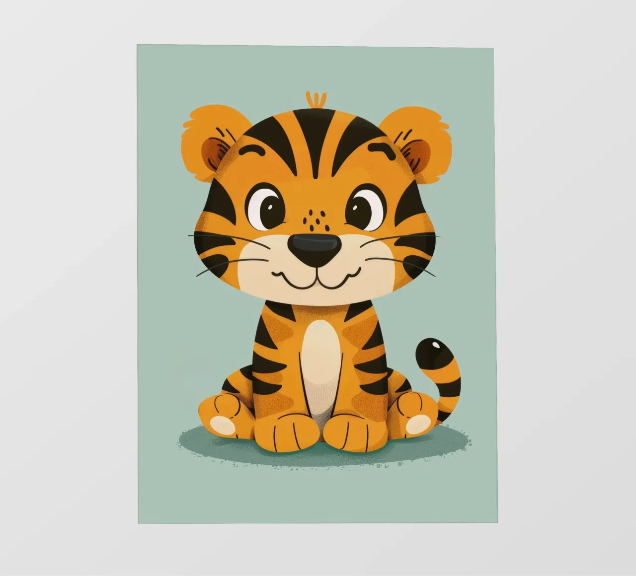 Cute cartoon tiger with friendly expression on lime green photo wallpaper by DesignDoodle