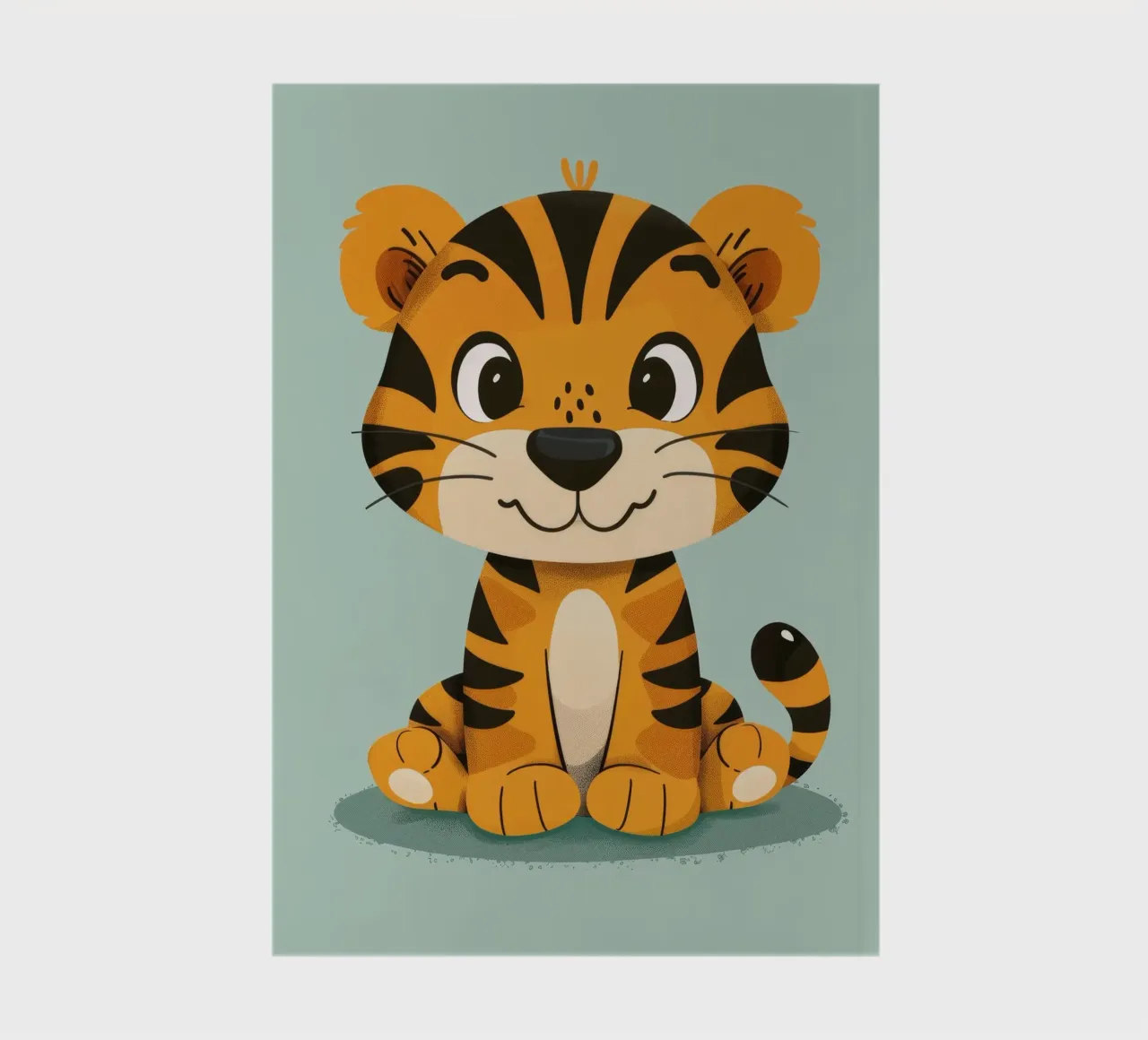Mignon tigre de dessin animé à l'expression amicale sur fond vert lime carnet de notes de DesignDoodle