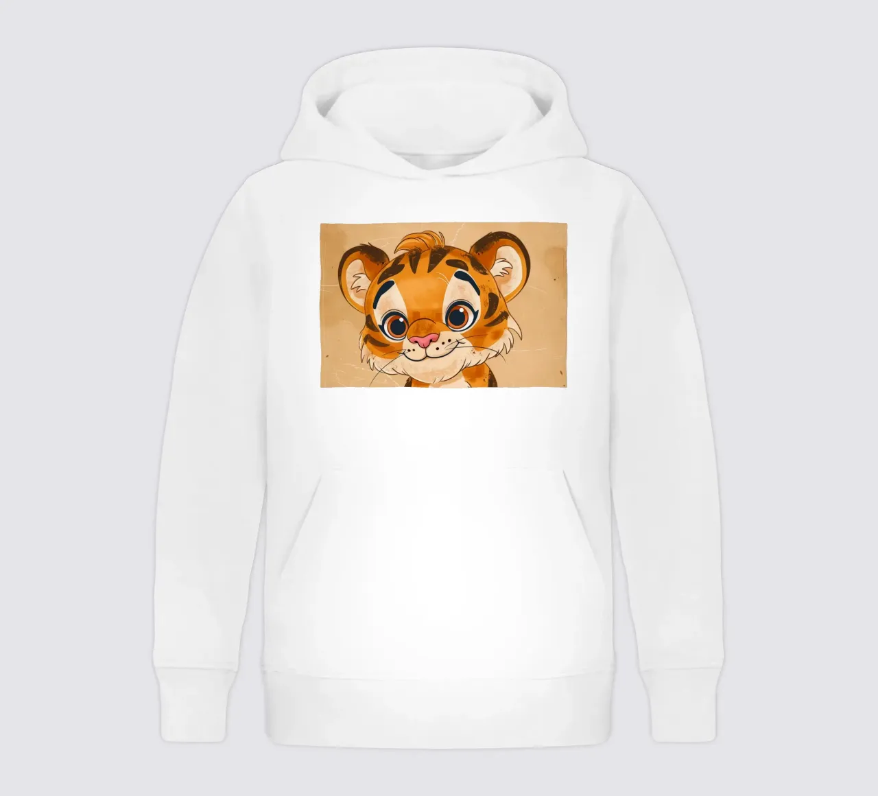 Simpatica tigre dei cartoni animati con occhi grandi e sguardo giocoso felpa bambino con cappuccio da DesignDoodle