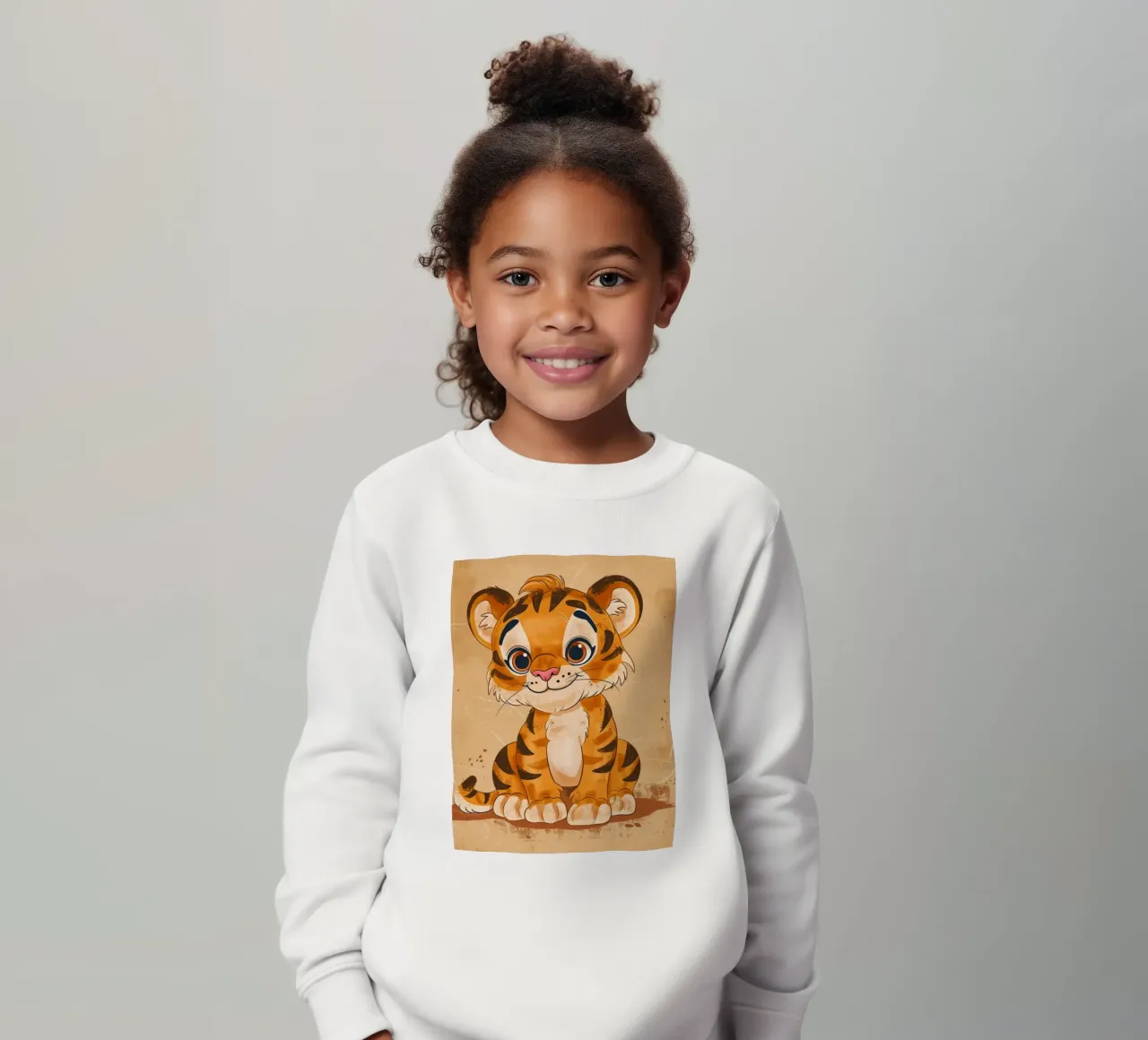 Simpatica tigre dei cartoni animati con occhi grandi e sguardo giocoso felpa bambino da DesignDoodle