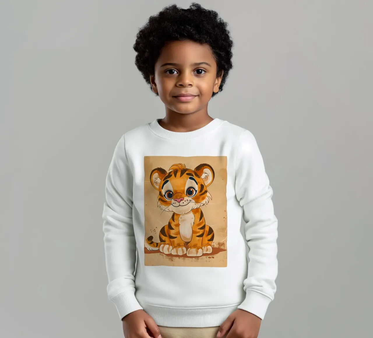 Simpatica tigre dei cartoni animati con occhi grandi e sguardo giocoso felpa bambino da DesignDoodle