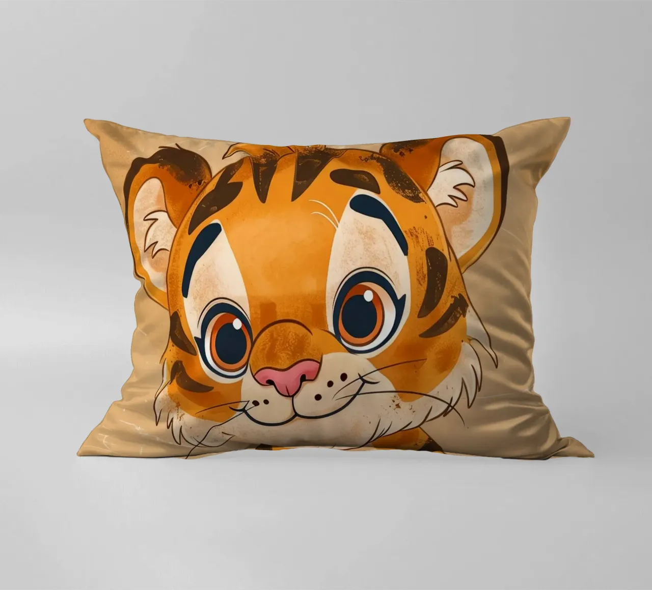 Simpatica tigre dei cartoni animati con occhi grandi e sguardo giocoso cuscino da DesignDoodle