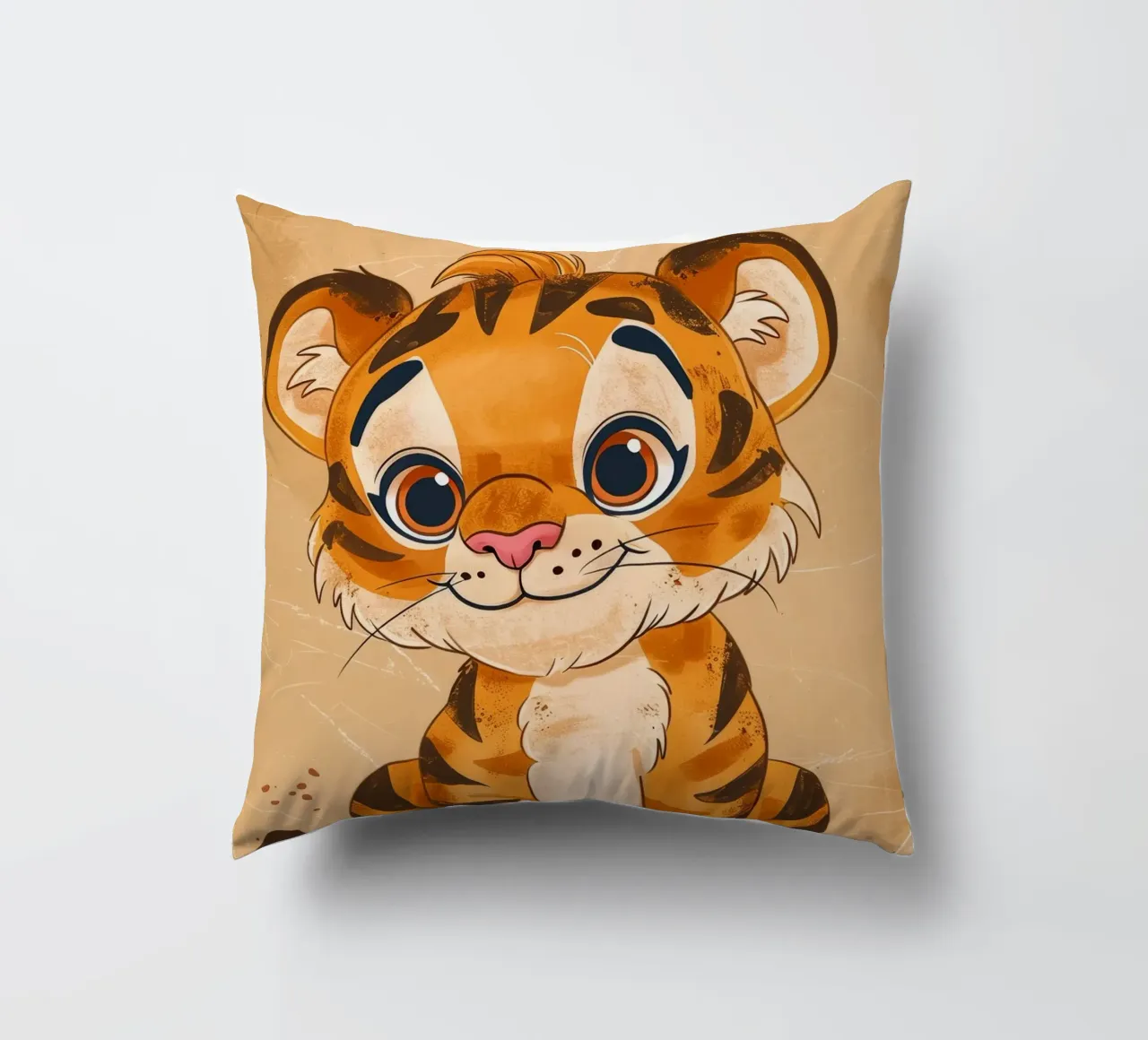 Simpatica tigre dei cartoni animati con occhi grandi e sguardo giocoso cuscino da DesignDoodle