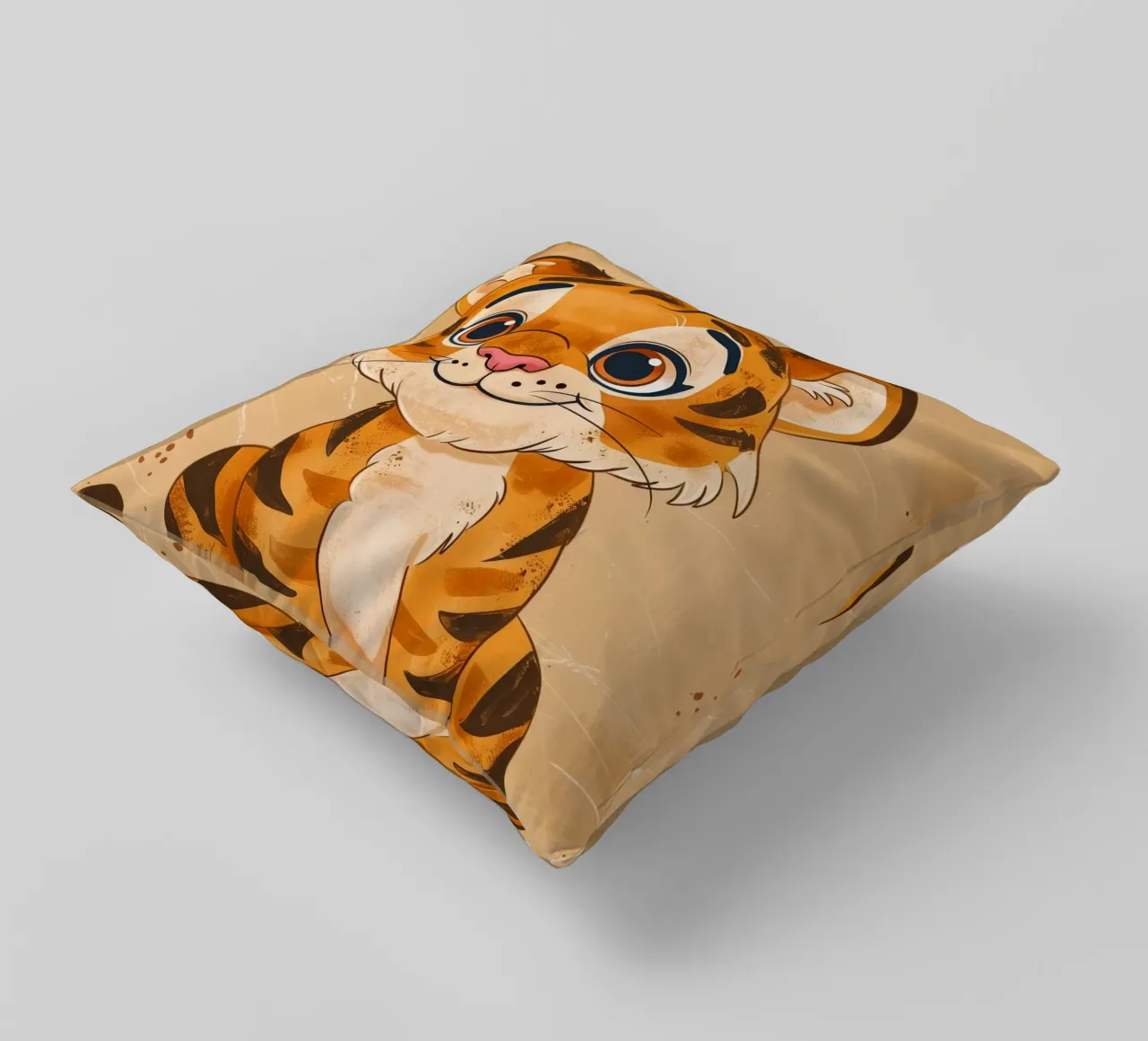 Simpatica tigre dei cartoni animati con occhi grandi e sguardo giocoso cuscino da DesignDoodle
