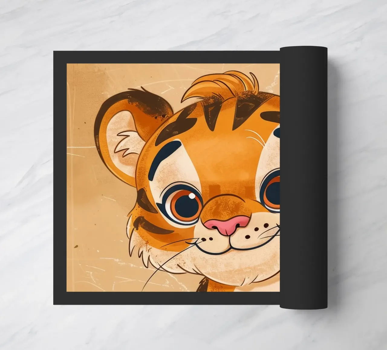 Simpatica tigre dei cartoni animati con occhi grandi e sguardo giocoso zerbino da DesignDoodle