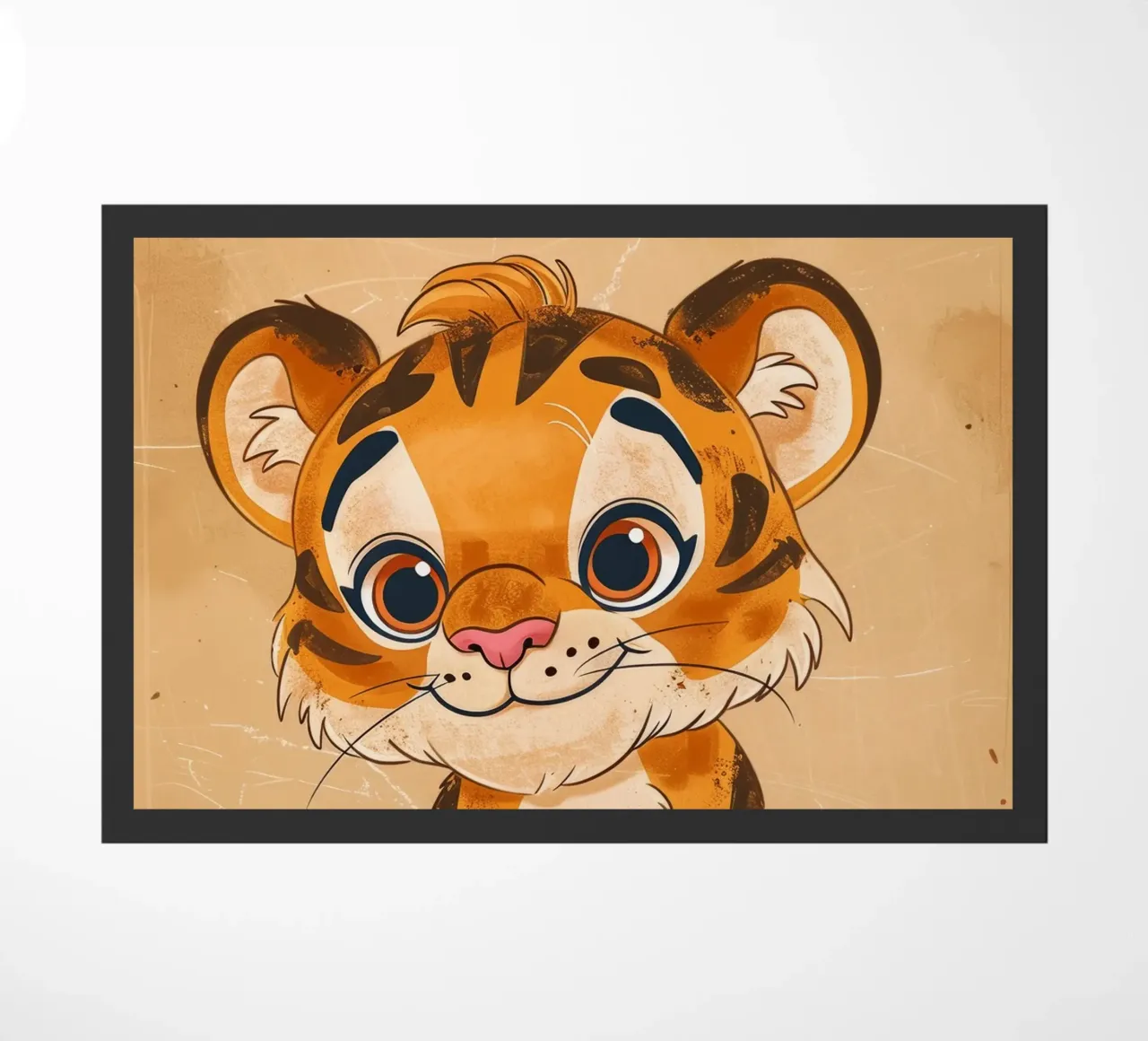 Simpatica tigre dei cartoni animati con occhi grandi e sguardo giocoso zerbino da DesignDoodle