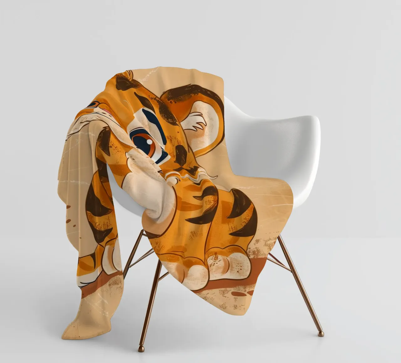 Simpatica tigre dei cartoni animati con occhi grandi e sguardo giocoso coperta in pile da DesignDoodle
