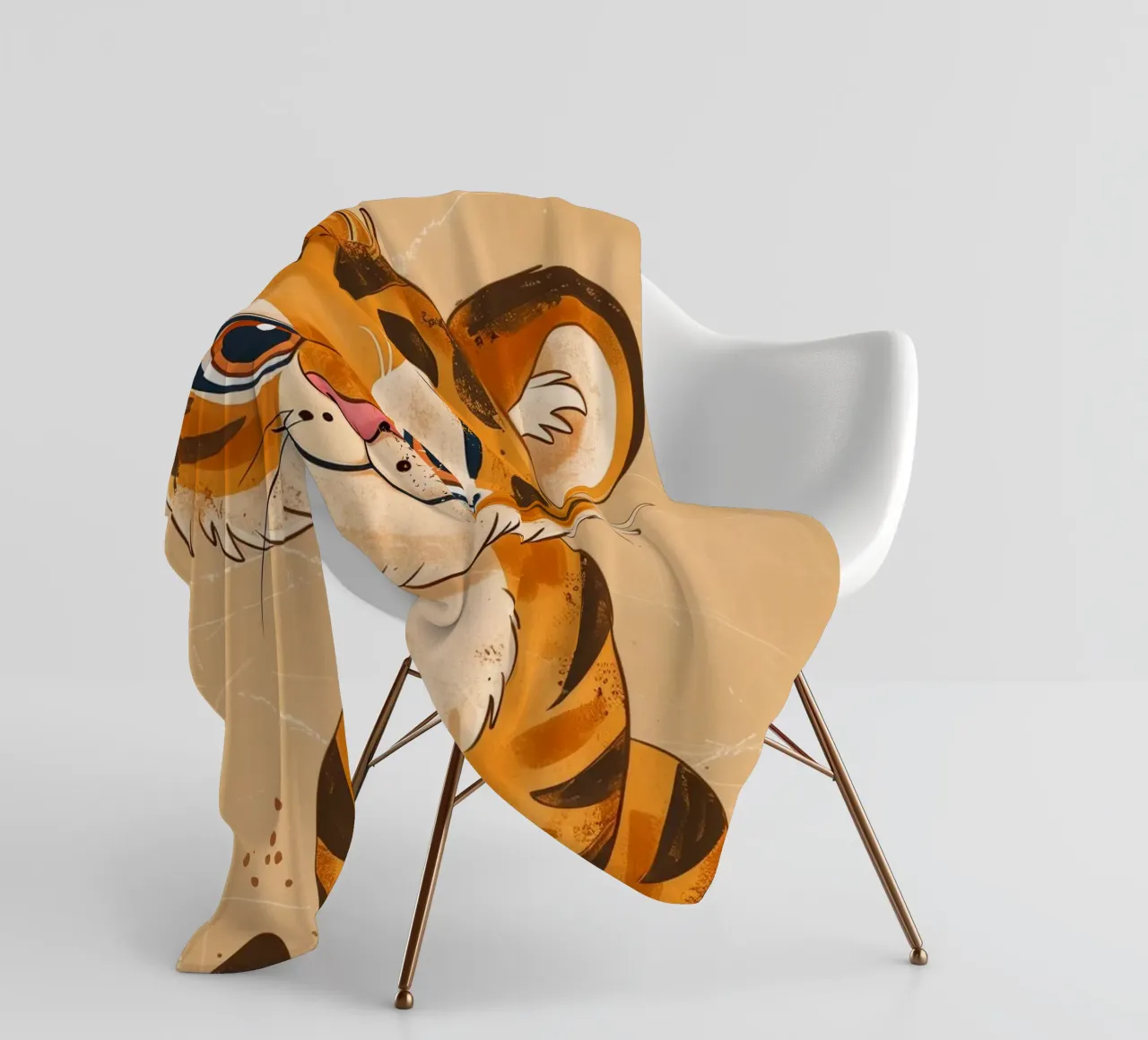 Simpatica tigre dei cartoni animati con occhi grandi e sguardo giocoso coperta in pile da DesignDoodle