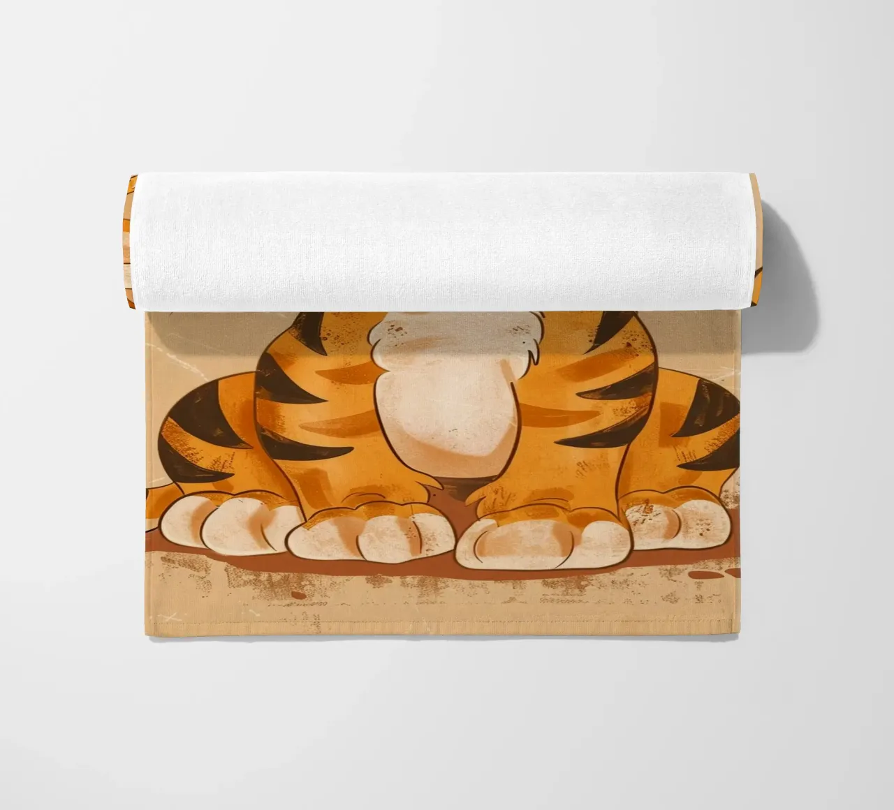 Simpatica tigre dei cartoni animati con occhi grandi e sguardo giocoso telo mare da DesignDoodle