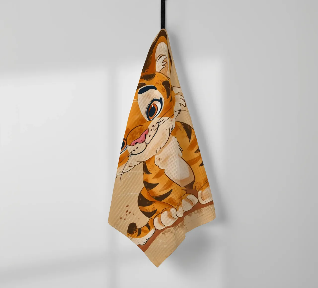 Simpatica tigre dei cartoni animati con occhi grandi e sguardo giocoso canovaccio da cucina da DesignDoodle