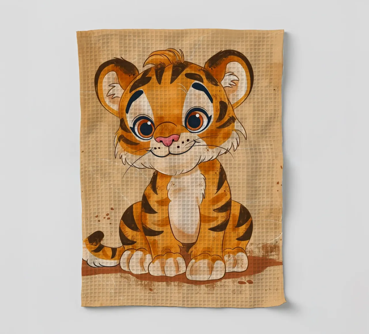 Simpatica tigre dei cartoni animati con occhi grandi e sguardo giocoso canovaccio da cucina da DesignDoodle