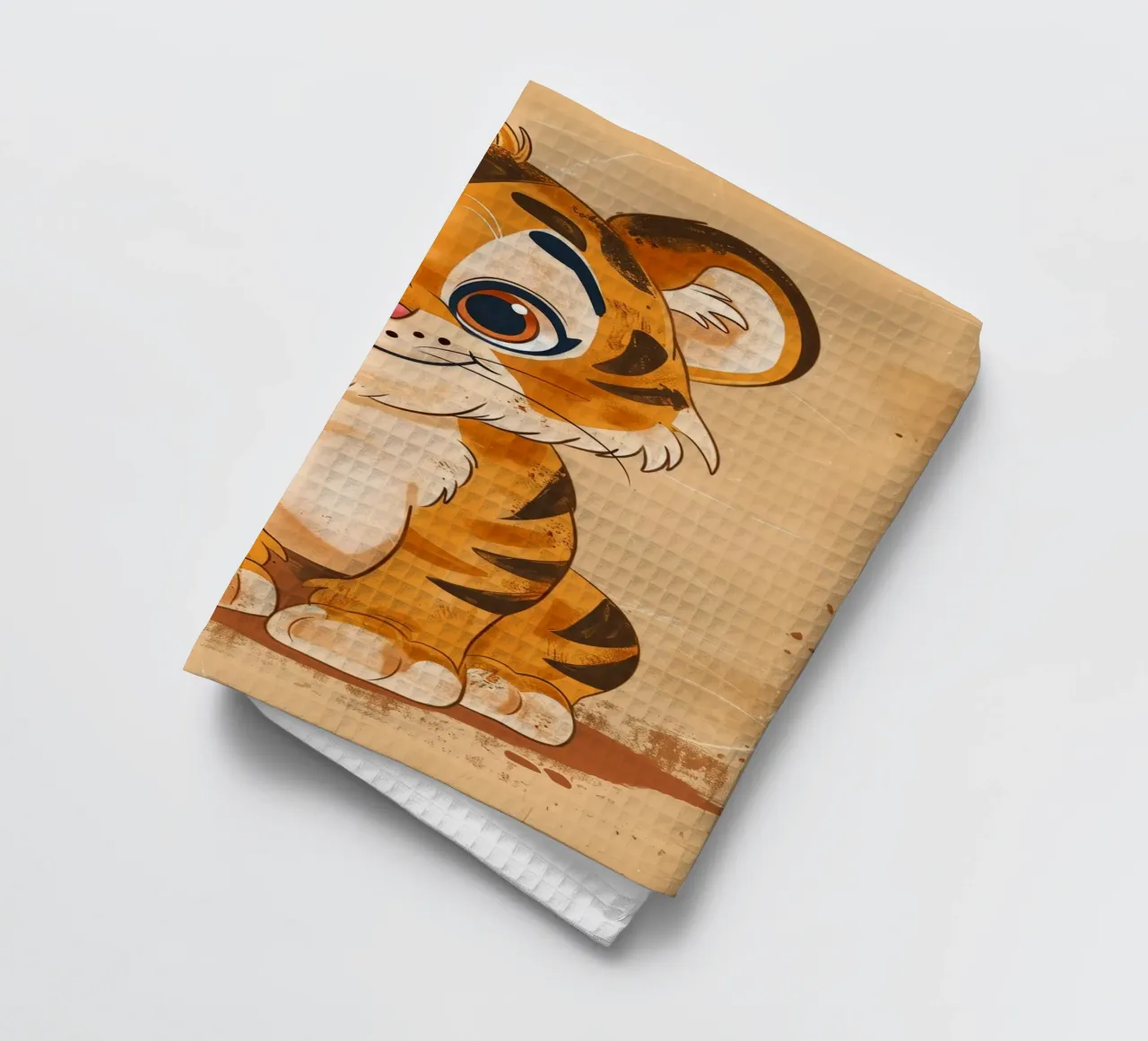 Simpatica tigre dei cartoni animati con occhi grandi e sguardo giocoso canovaccio da cucina da DesignDoodle