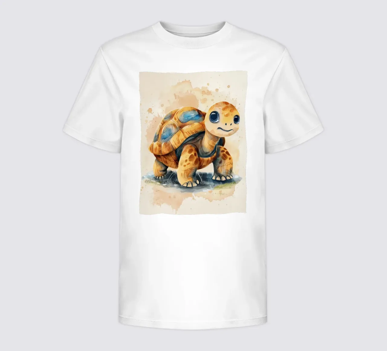 Mignonne tortue explorant une zone herbeuse avec un style doux et chaleureux t-shirt enfant de DesignDoodle