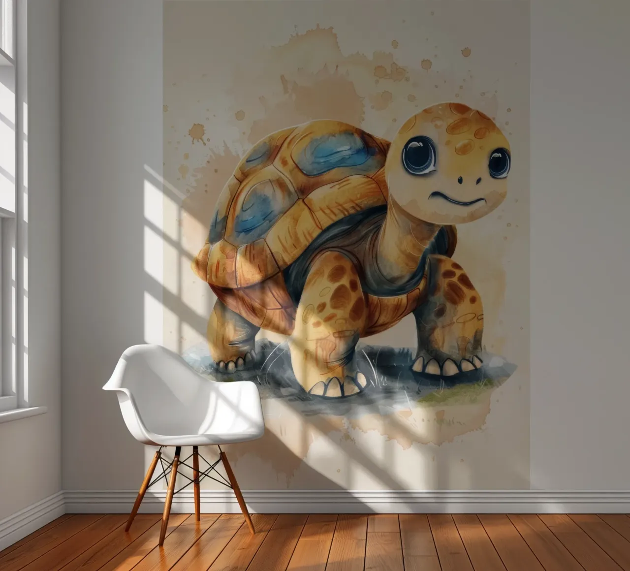 Bonita tortuga explorando una zona de hierba con suave estilo cálido papel para pared de DesignDoodle