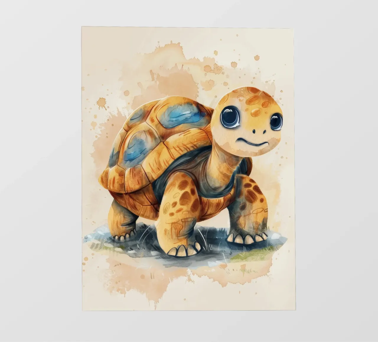 Bonita tortuga explorando una zona de hierba con suave estilo cálido papel para pared de DesignDoodle