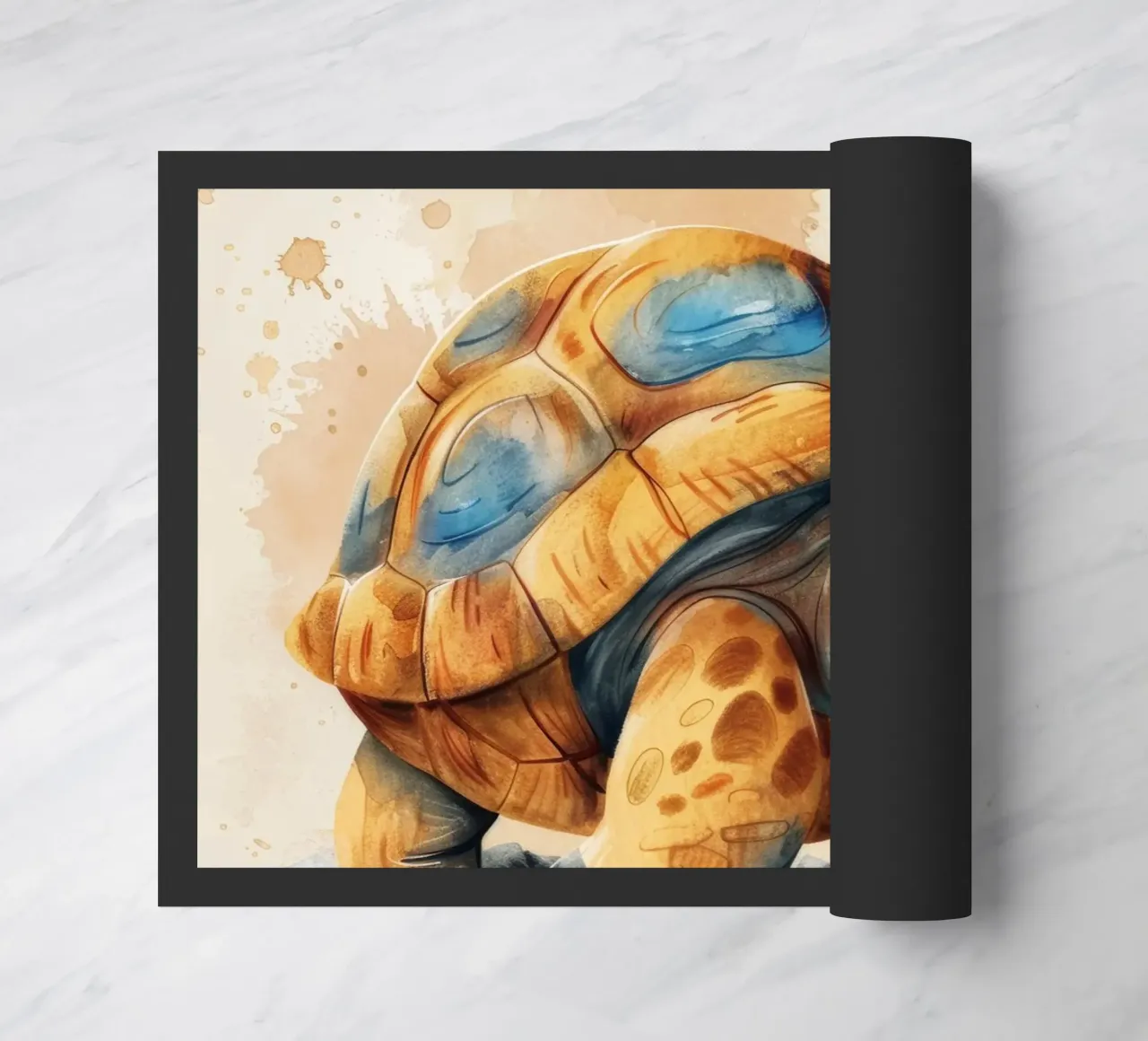 Simpatica tartaruga che esplora un'area erbosa con uno stile dolce e caldo zerbino da DesignDoodle