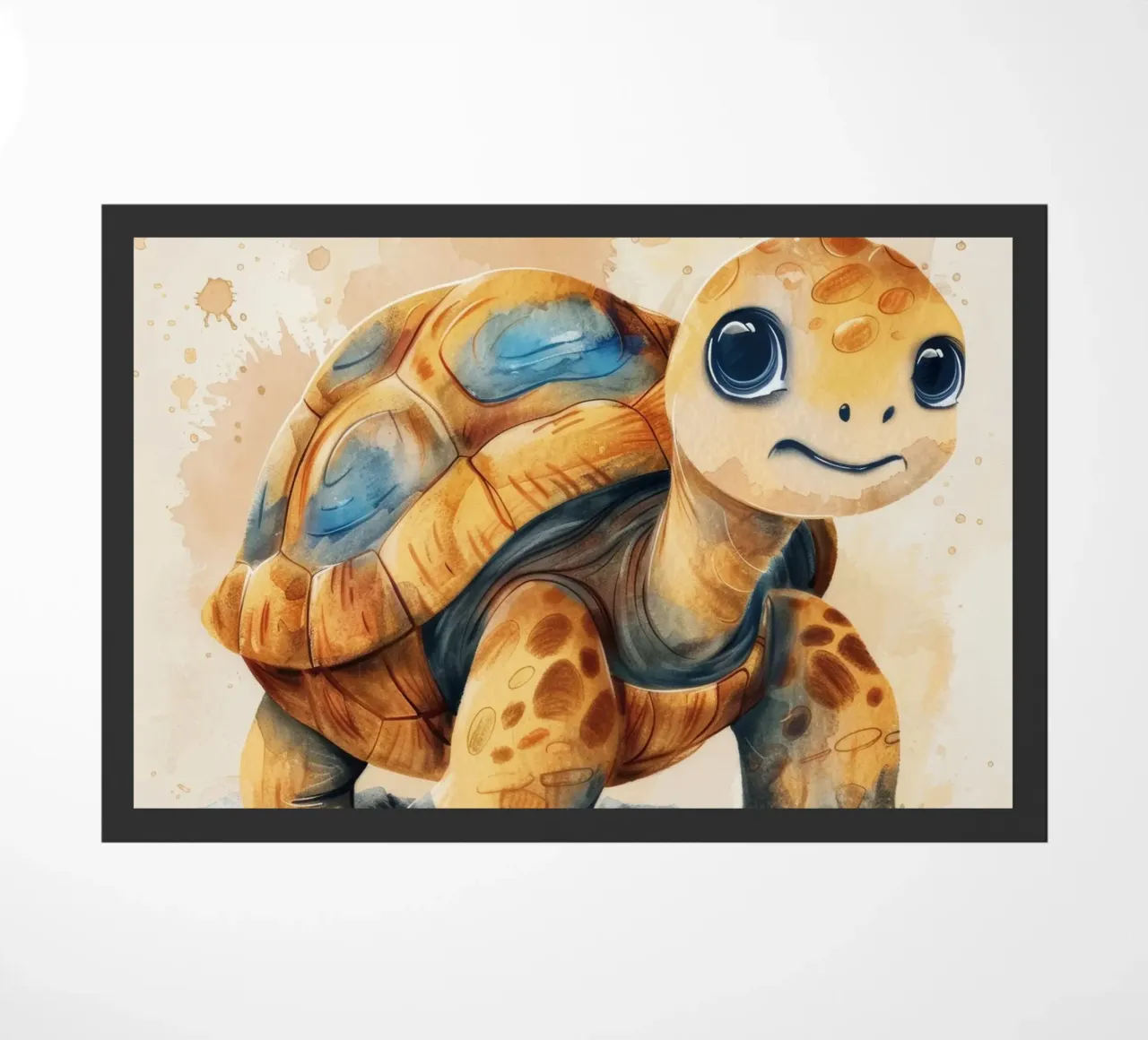 Simpatica tartaruga che esplora un'area erbosa con uno stile dolce e caldo zerbino da DesignDoodle