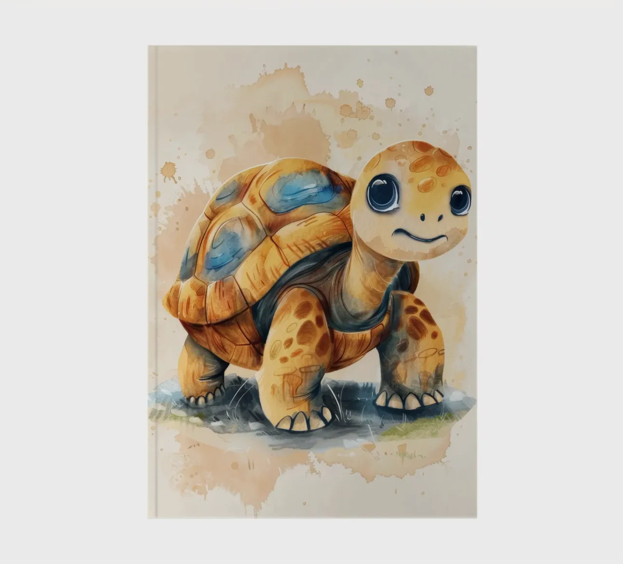 Mignonne tortue explorant une zone herbeuse avec un style doux et chaleureux carnet de notes de DesignDoodle