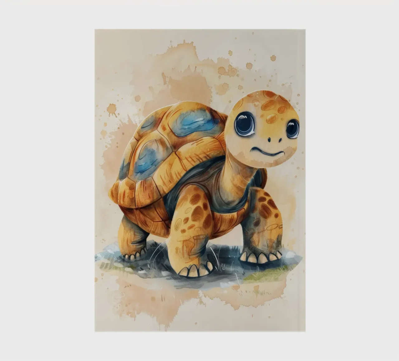 Mignonne tortue explorant une zone herbeuse avec un style doux et chaleureux carnet de notes de DesignDoodle