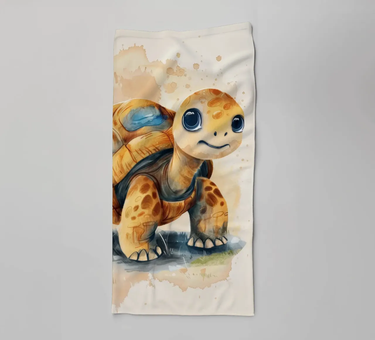 Cute turtle exploring a grassy area with gentle warm style towel by DesignDoodle