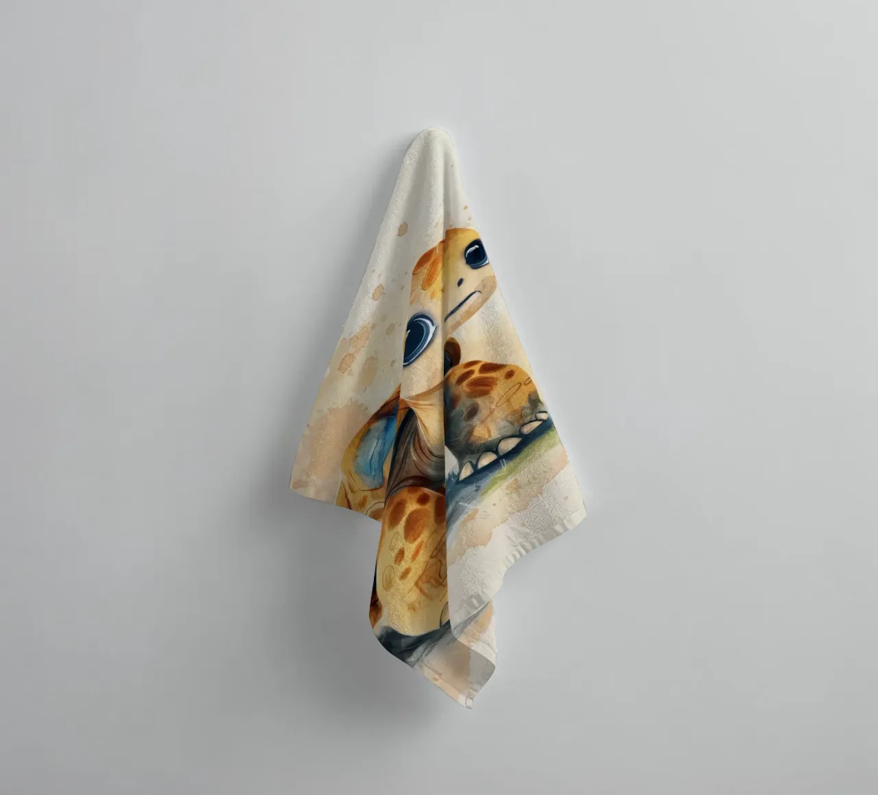 Cute turtle exploring a grassy area with gentle warm style towel by DesignDoodle