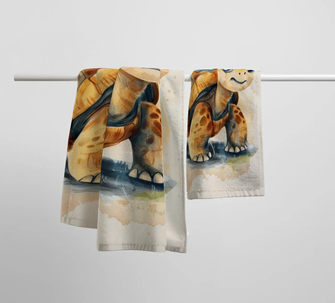 Cute turtle exploring a grassy area with gentle warm style towel by DesignDoodle