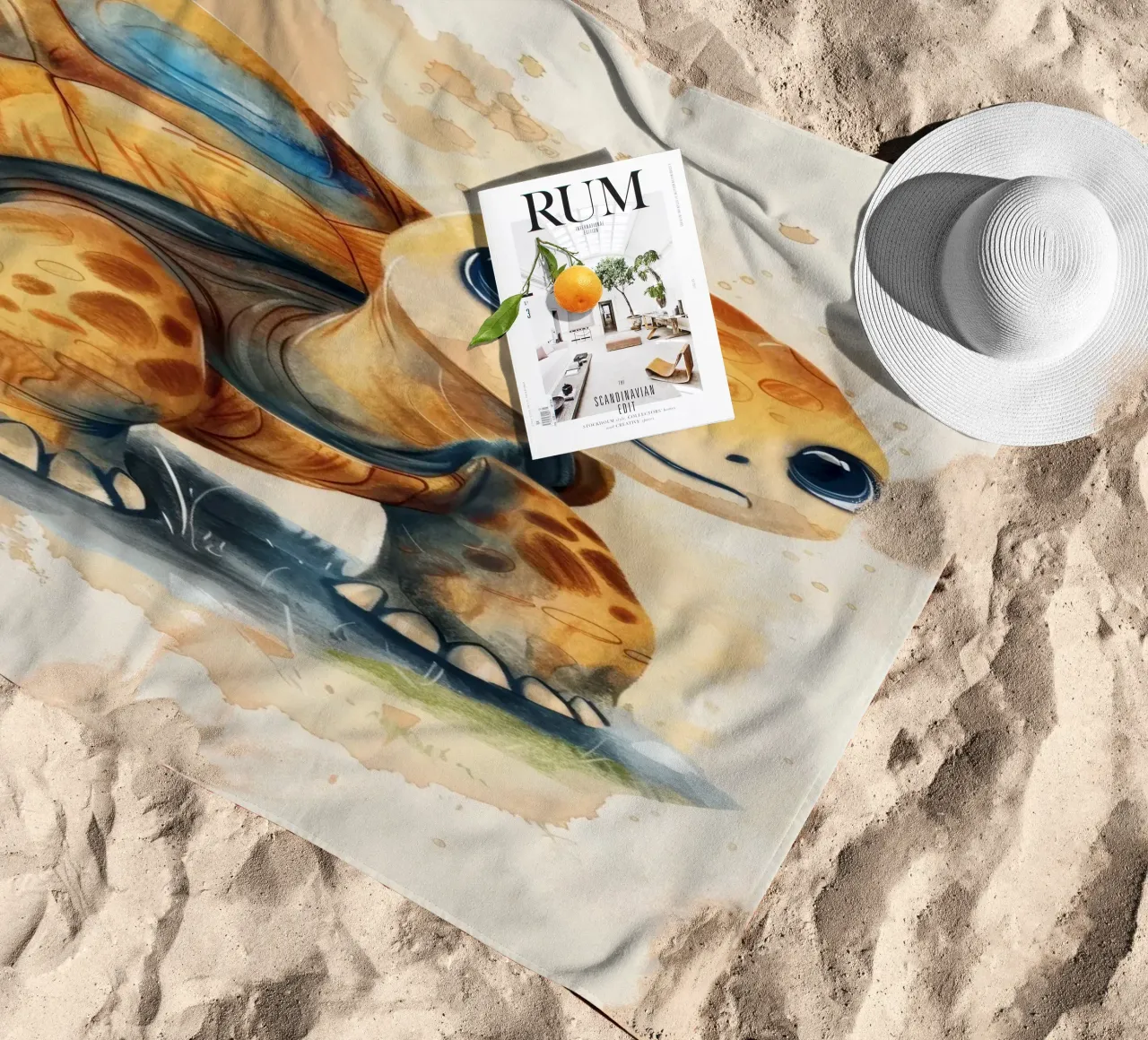 Bonita tortuga explorando una zona de hierba con suave estilo cálido toalla de playa de DesignDoodle
