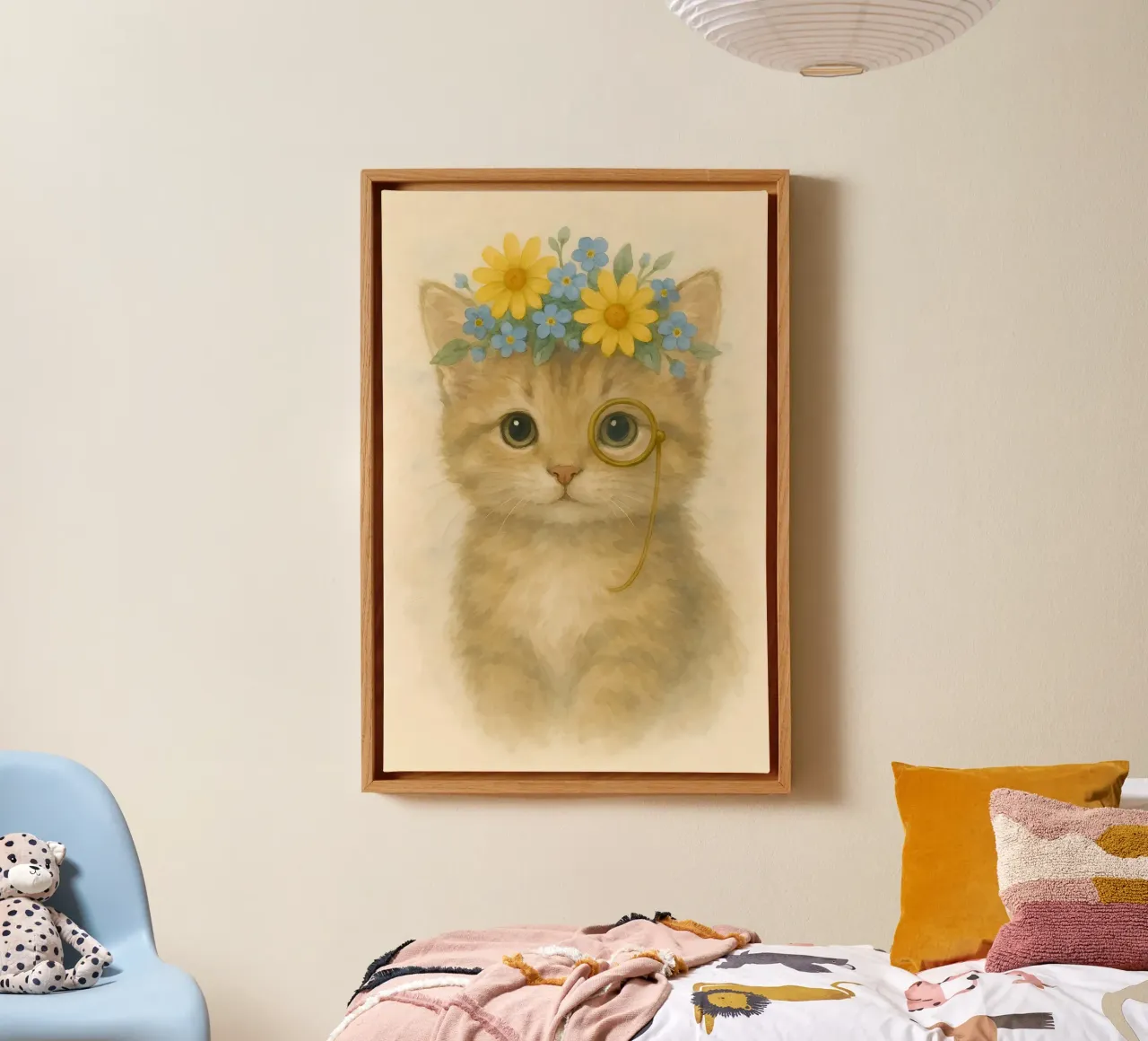 Gatto Aristo floreale con Monocolo tela con Cornice a cassetta da Graceful Desine