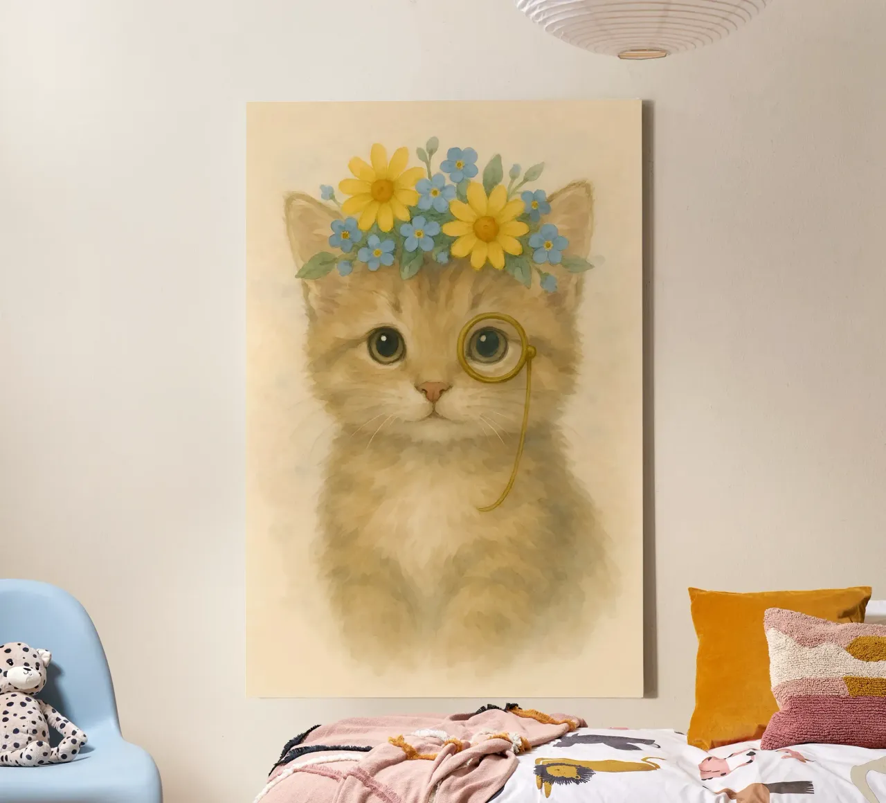 Gatto Aristo floreale con Monocolo tela con Cornice a cassetta da Graceful Desine