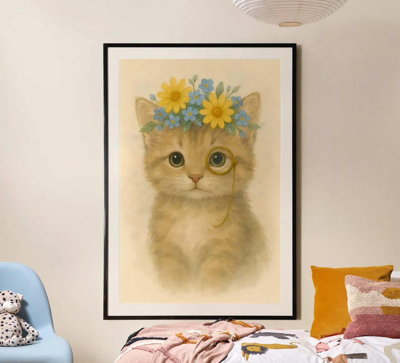 Gatto Aristo floreale con Monocolo poster con telaio in plastica da Graceful Desine