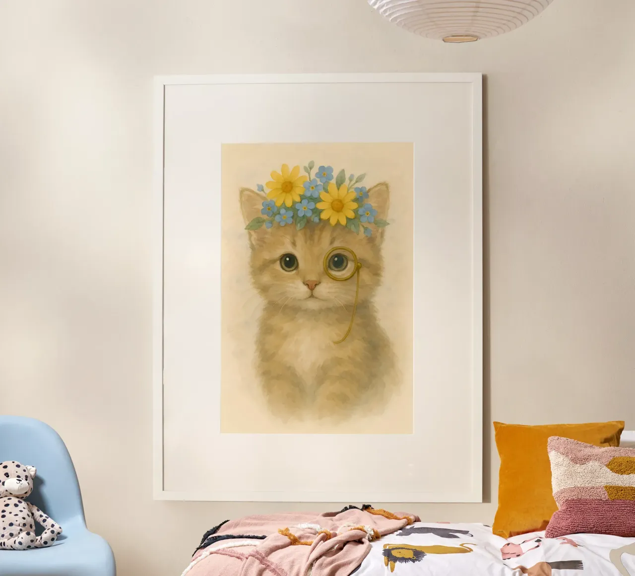 Gatto Aristo floreale con Monocolo poster con telaio in plastica da Graceful Desine