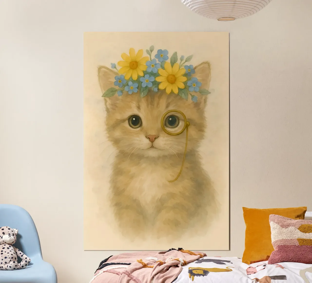 Gatto Aristo floreale con Monocolo poster con telaio in plastica da Graceful Desine