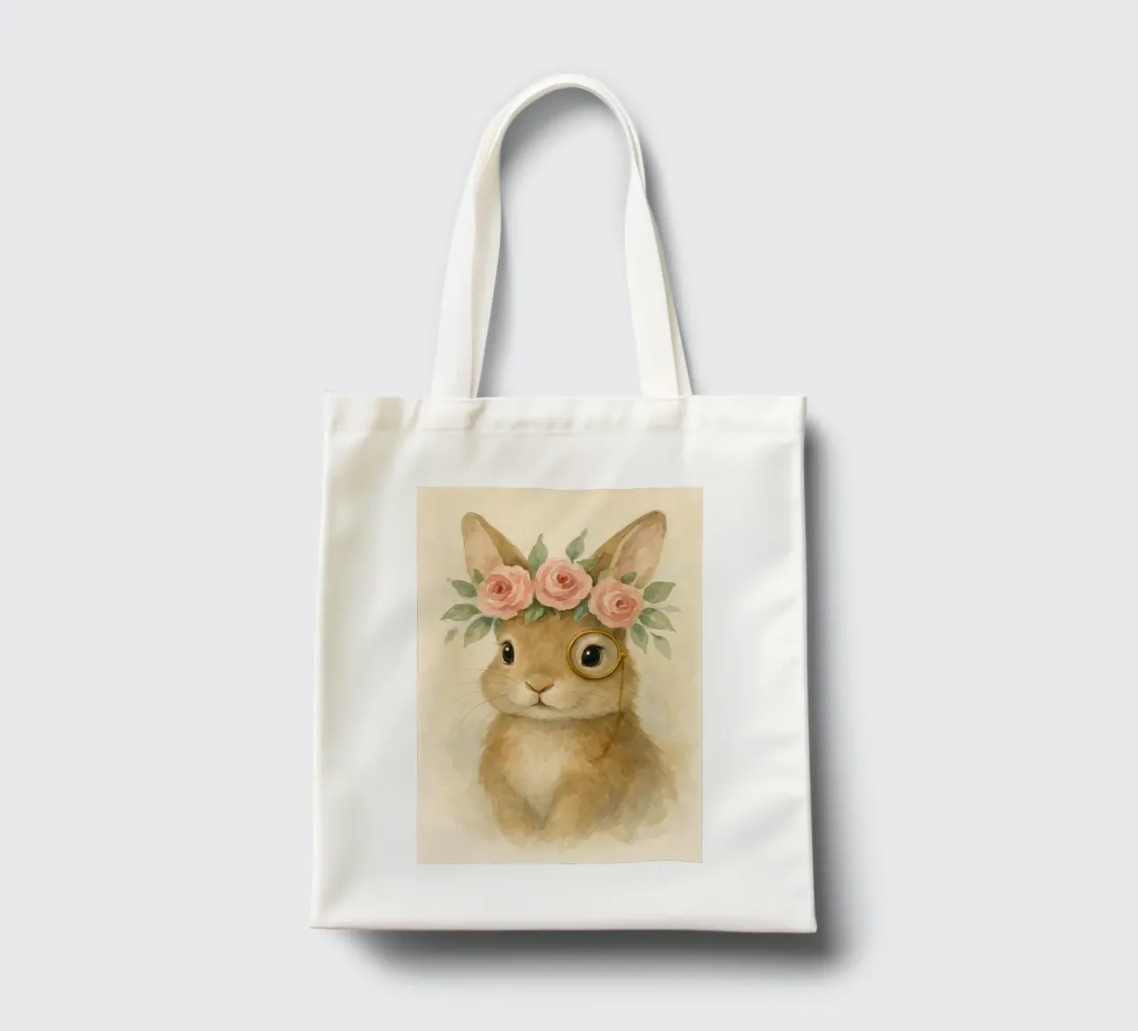 Coniglietto gentile con rose e monocolo borsa in juta da Graceful Desine