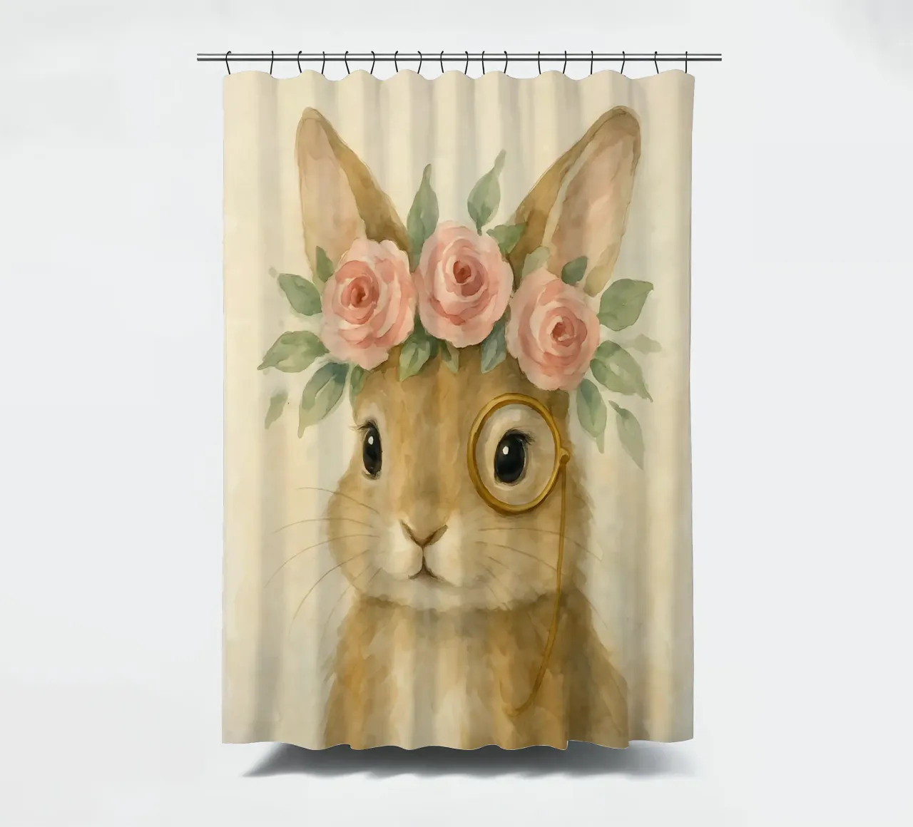 Coniglietto gentile con rose e monocolo tenda da doccia da Graceful Desine