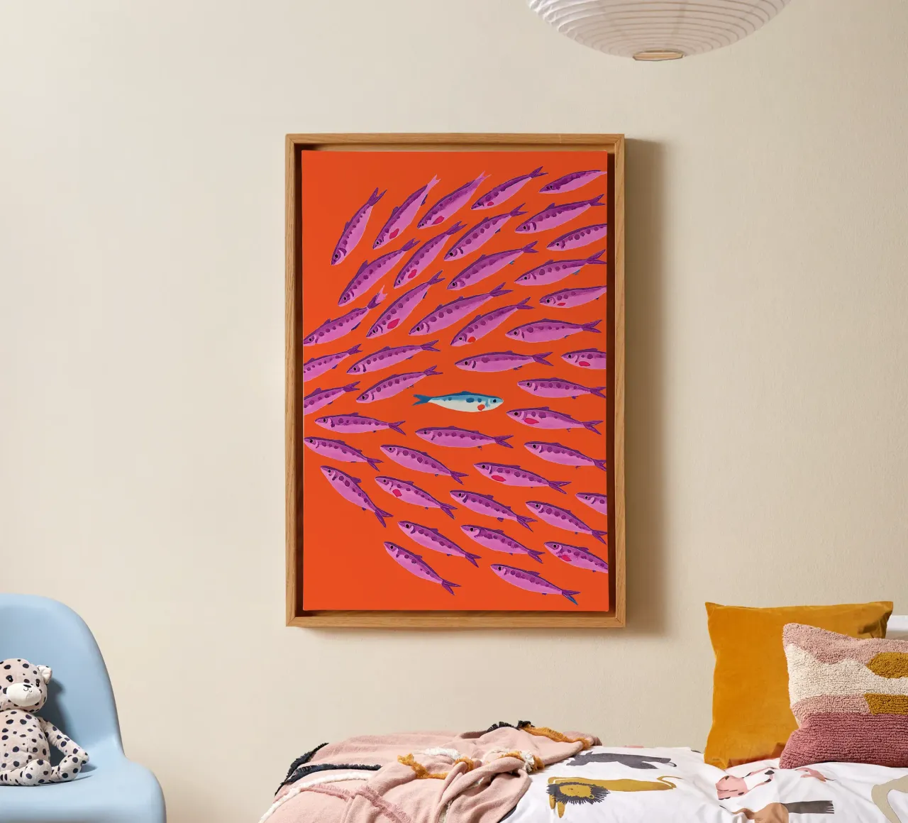 Nicht wie die anderen - Pop-Art Fischbild Leinwand mit Schattenfugenrahmen von KUNSTstück