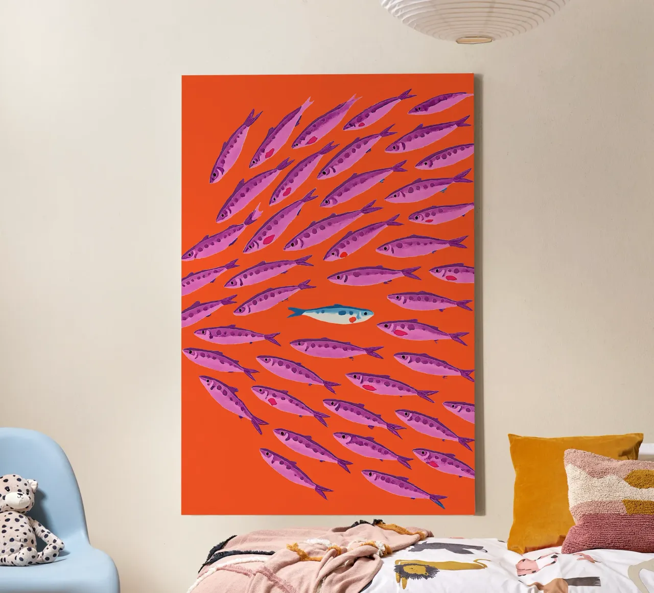 Nicht wie die anderen - Pop-Art Fischbild Leinwand mit Schattenfugenrahmen von KUNSTstück
