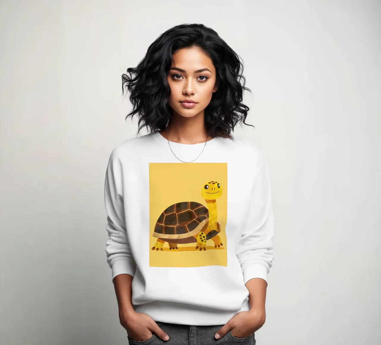 Tortue à l'expression joyeuse sur un tableau jaune vif sweat de DesignDoodle