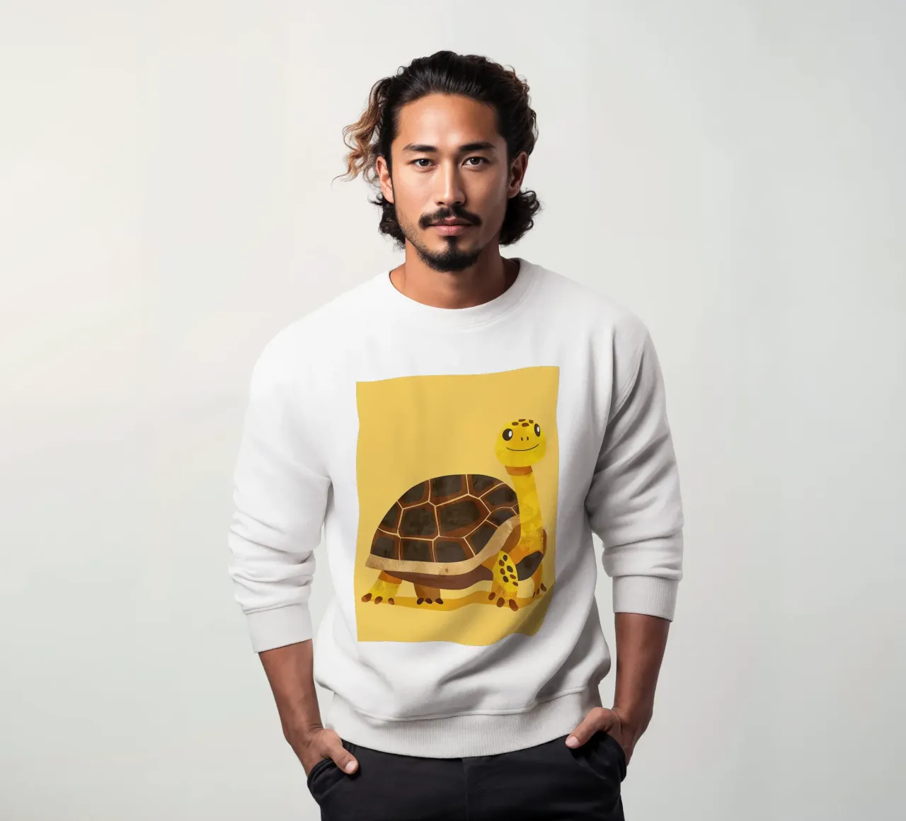 Tortue à l'expression joyeuse sur un tableau jaune vif sweat de DesignDoodle