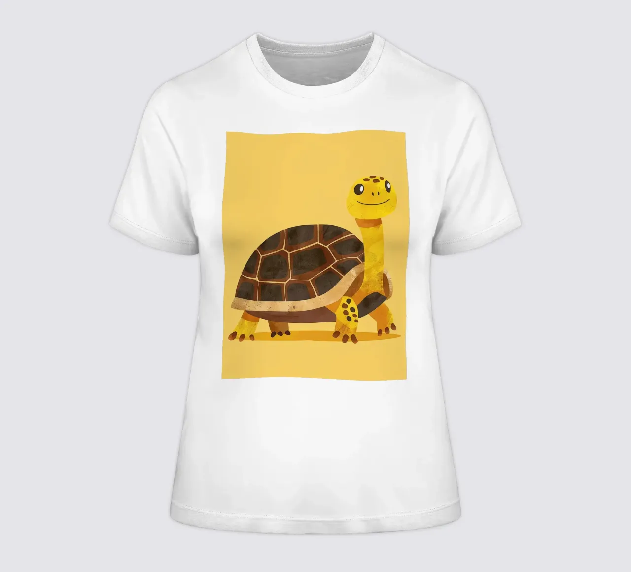 Tortue à l'expression joyeuse sur un tableau jaune vif t-shirt ajusté pour femmes de DesignDoodle
