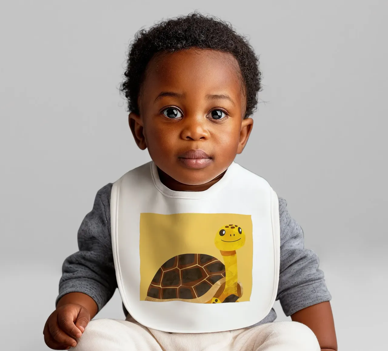 Tortue à l'expression joyeuse sur un tableau jaune vif bavoir de DesignDoodle