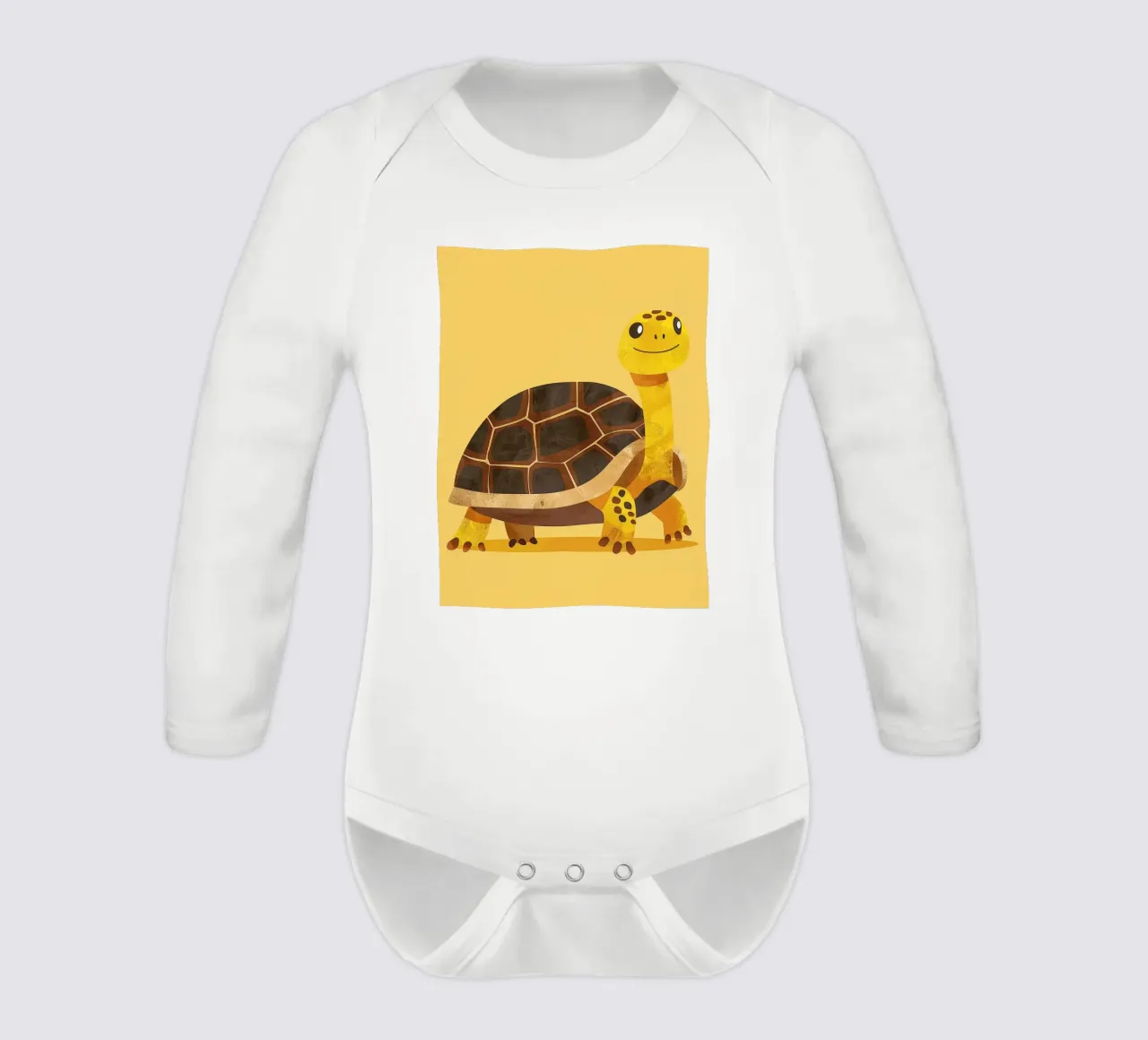 Tortue à l'expression joyeuse sur un tableau jaune vif body manches longues de DesignDoodle