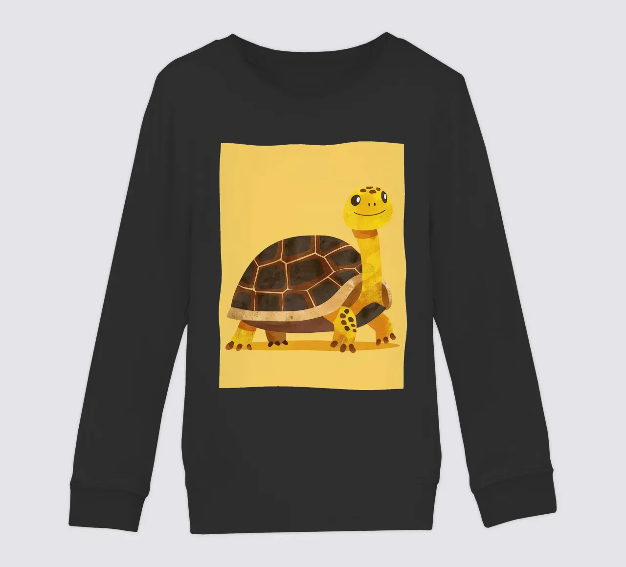 Schildpad met een vrolijke uitdrukking op een felgele kunst kinder sweatshirt van DesignDoodle