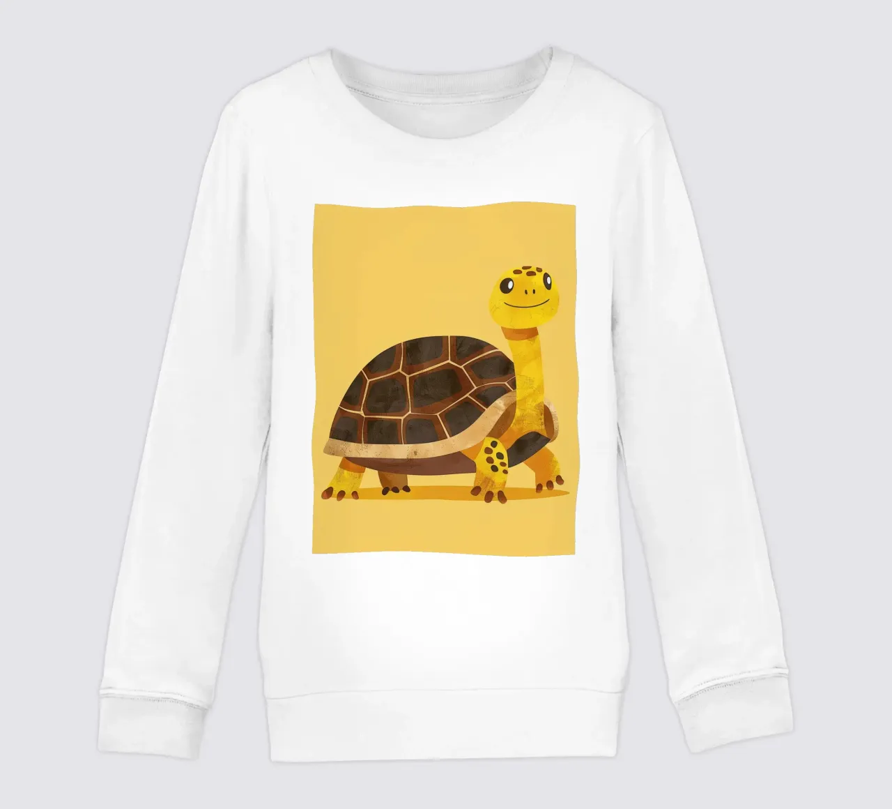 Tortue à l'expression joyeuse sur un tableau jaune vif sweat enfant de DesignDoodle