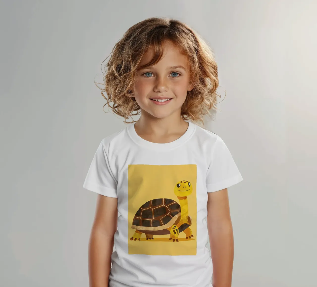 Tortue à l'expression joyeuse sur un tableau jaune vif t-shirt enfant de DesignDoodle