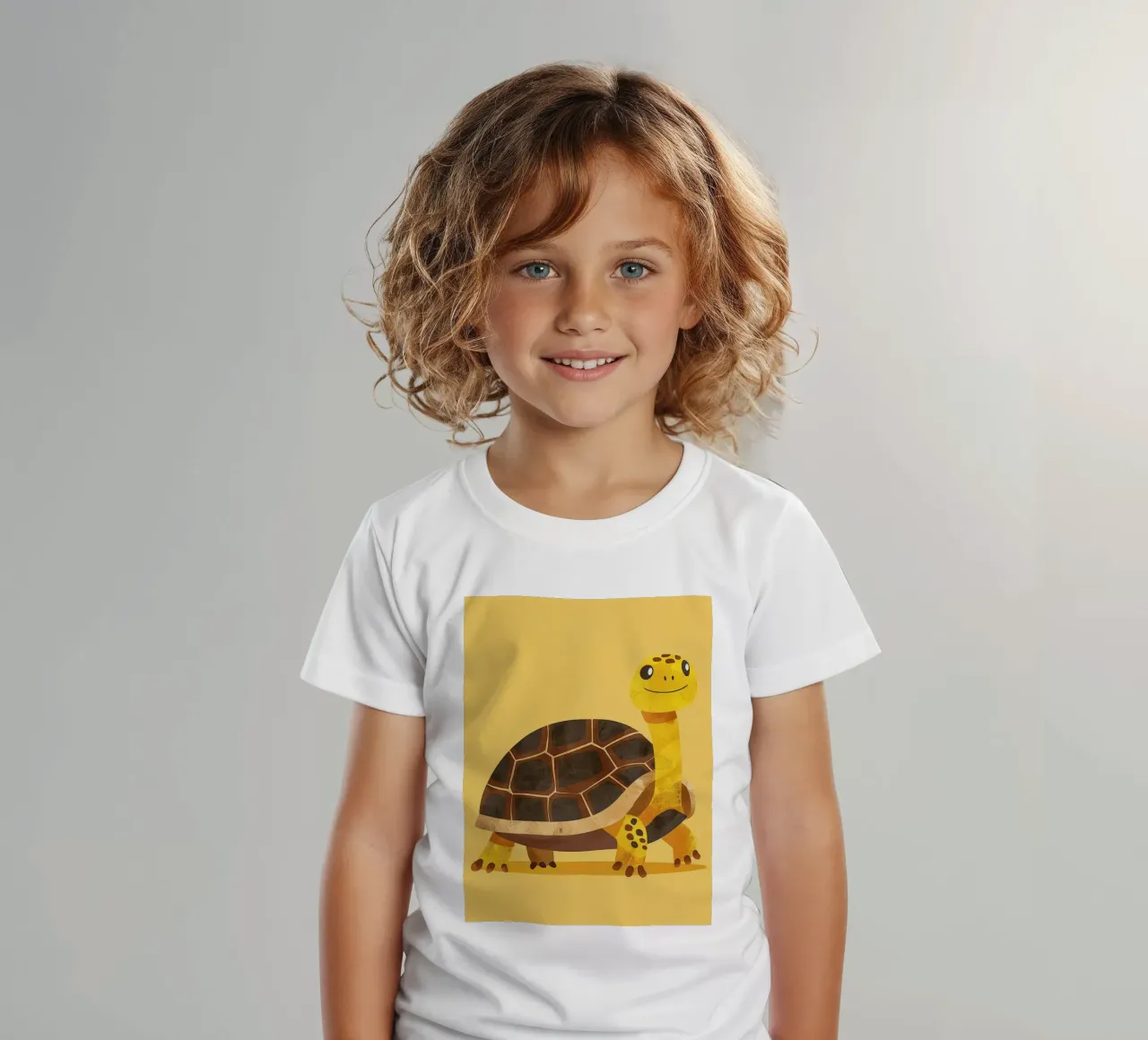Tortue à l'expression joyeuse sur un tableau jaune vif t-shirt enfant de DesignDoodle