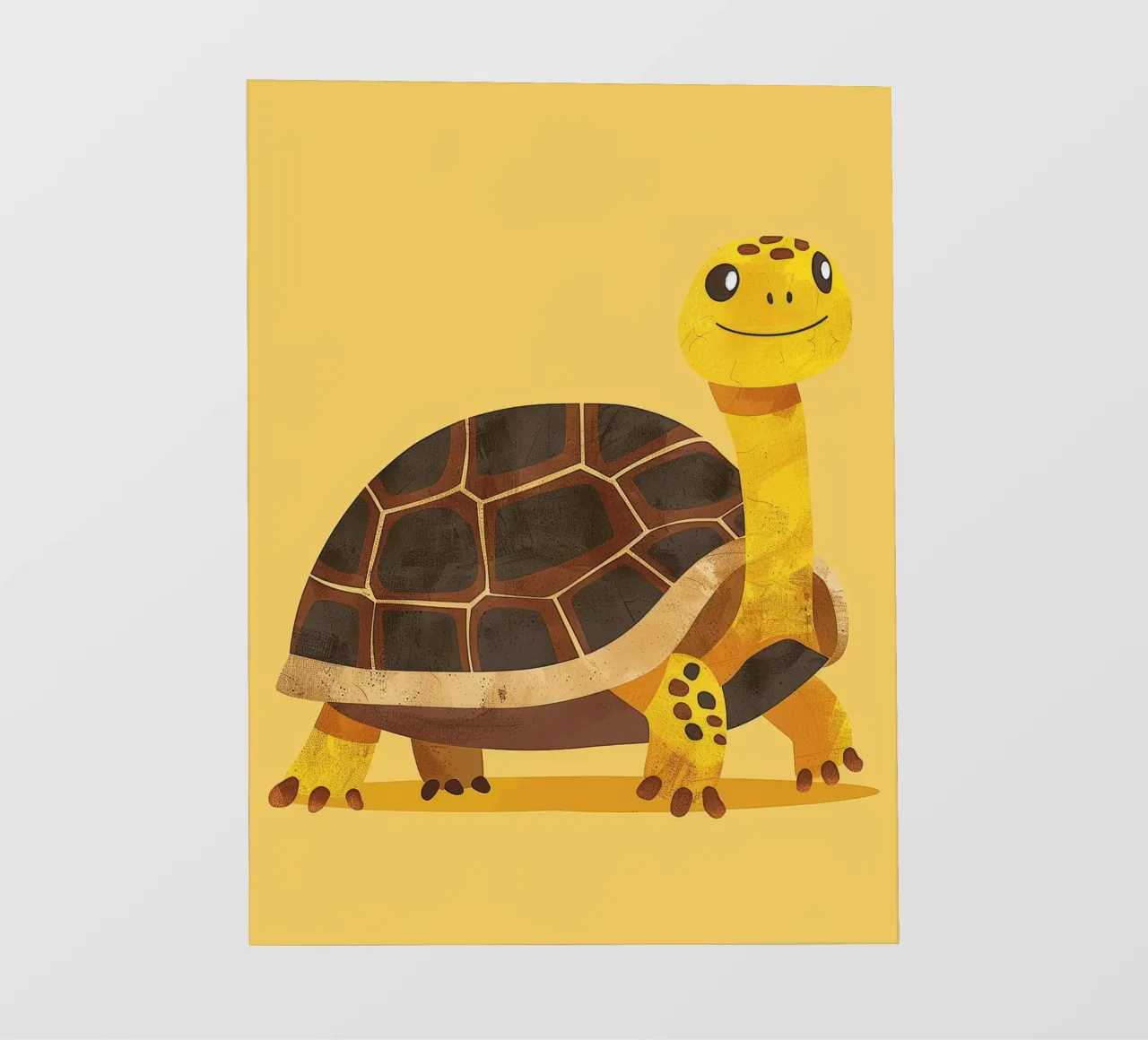 Tortue à l'expression joyeuse sur un tableau jaune vif papier peint photo de DesignDoodle